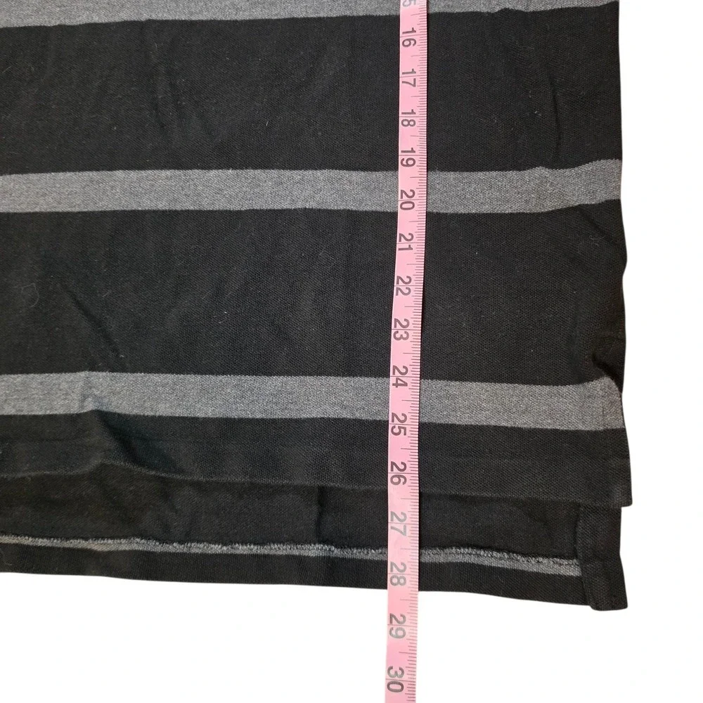 Polo Ralph Lauren Mens L Rugby Polo Shirt Black Grey Striped Rubber Buttons